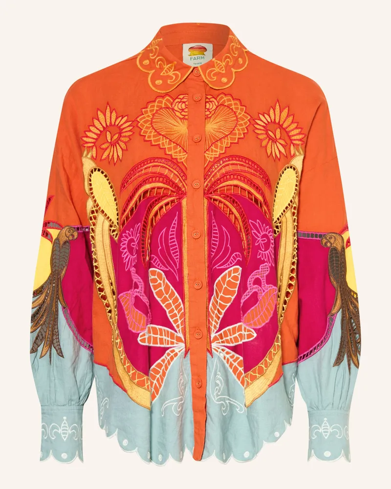 FARM Rio Hemdbluse Usiacuri Richelieu Mit Leinen Und Lochspitze orange Orange