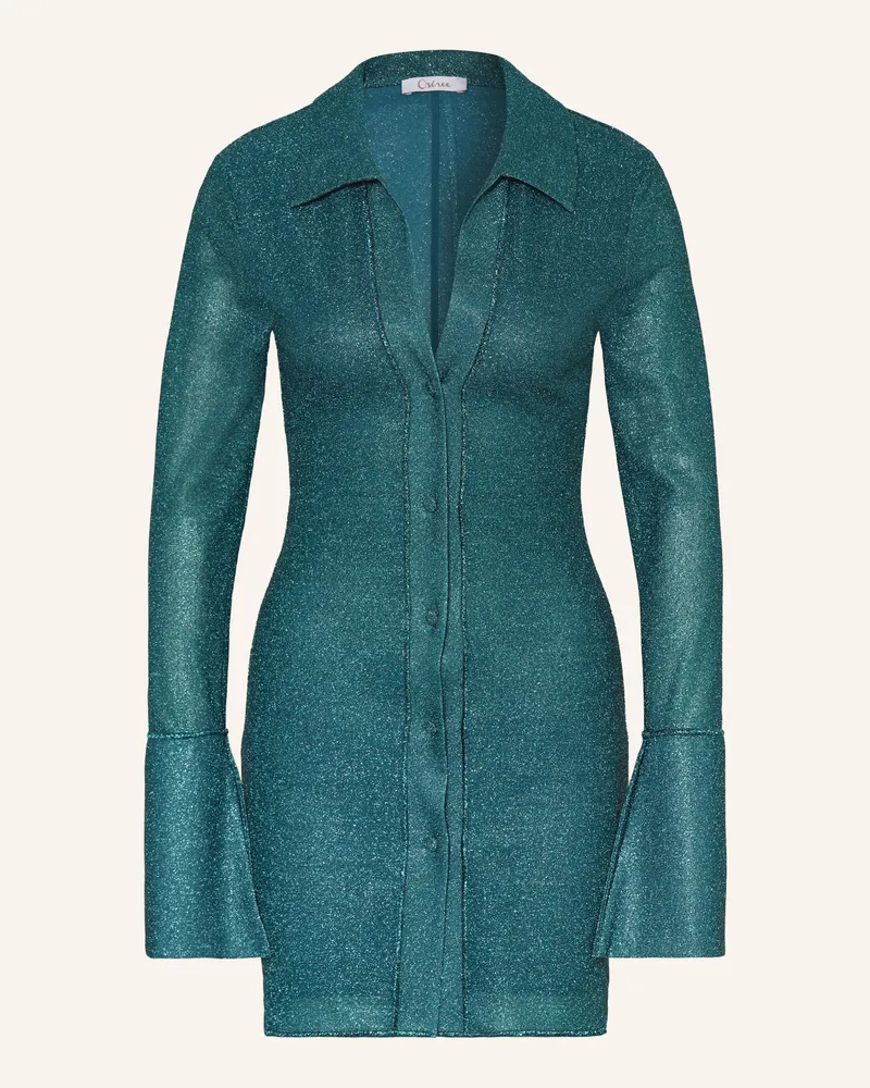 Oséree Hemdblusenkleid Lumière Mit Glitzergarn blau Petrol