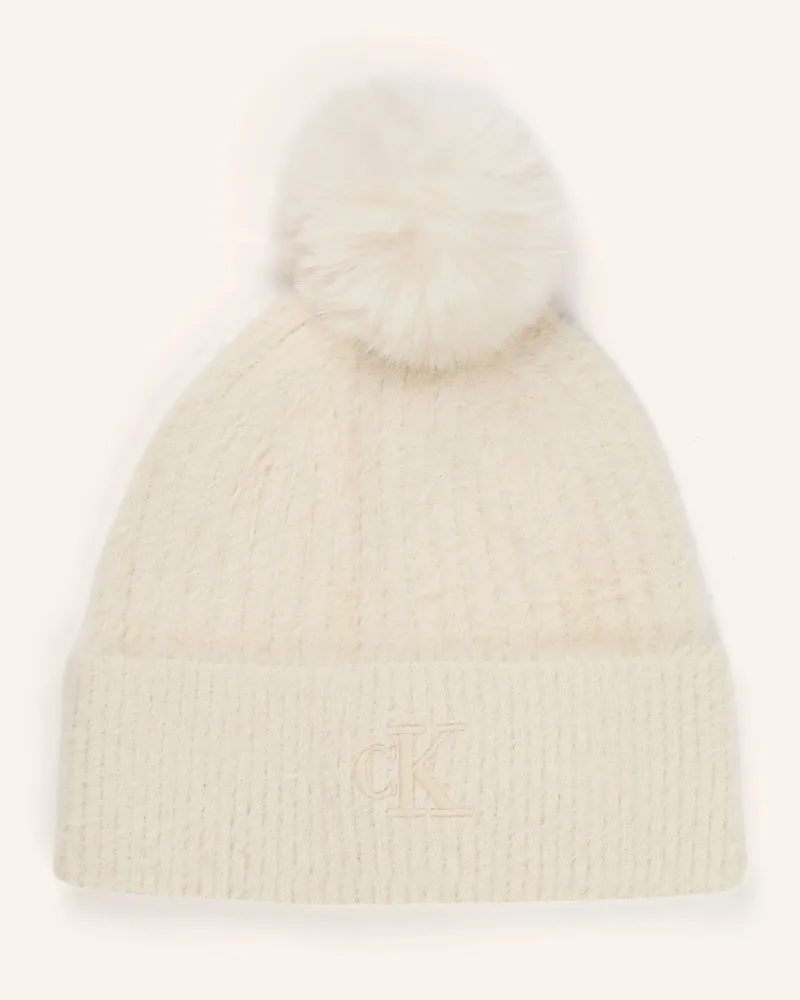 Calvin Klein Mütze Mit Kunstfell beige Creme
