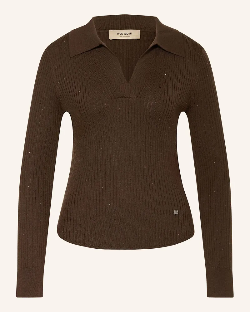 Mos Mosh Strick-Poloshirt MMRONIKA mit Schmucksteinen Braun
