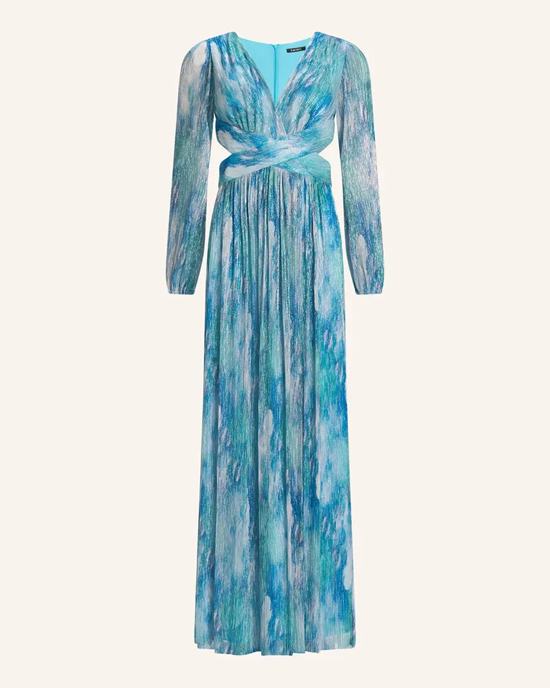 Swing Abendkleid mit Cut-outs und Plissees Blau