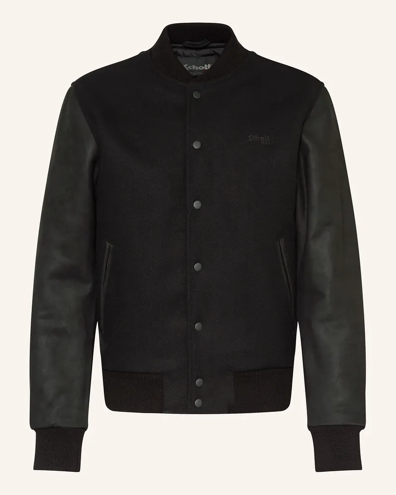 Schott N.Y.C College-Jacke im Materialmix Schwarz