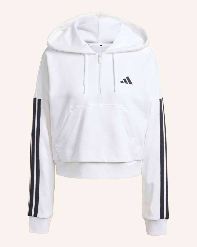 adidas ESSENTIALS 3-STREIFEN FRENCH TERRY QUARTER-ZIP HOODIE Weiss