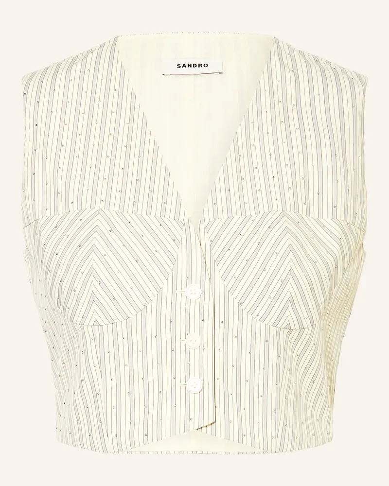 Sandro Blazerweste Mit Schmucksteinen weiss Creme