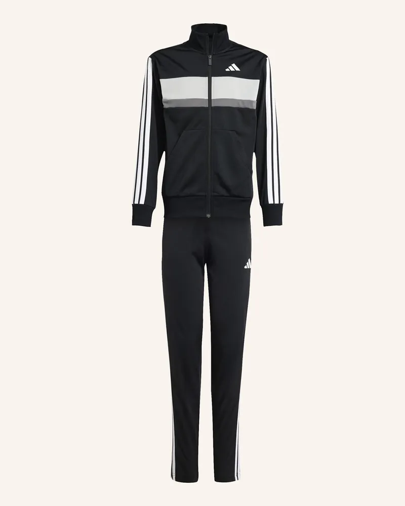 adidas Seasonal Essentials Tiberio 3-Streifen Tricot Kids Trainingsanzug schwarz Schwarz