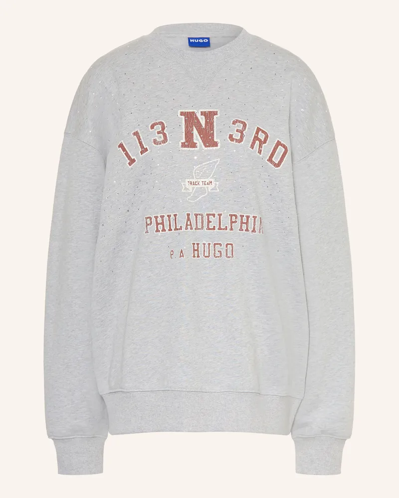 HUGO BOSS Oversized-Sweatshirt Dosthwaite Mit Schmucksteinen grau Hellgrau