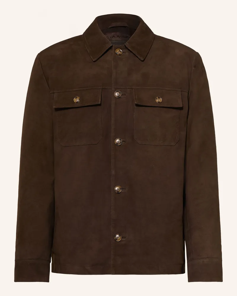 Fynch-Hatton Leder-Overshirt braun Dunkelbraun