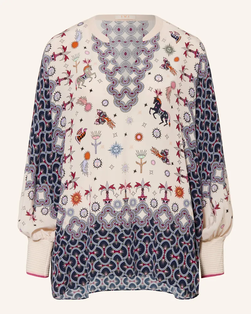 IVI Collection Blusenshirt Mit Seide blau Creme