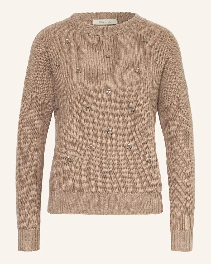 lilienfels Pullover mit Cashmere und Schmucksteinen Taupe