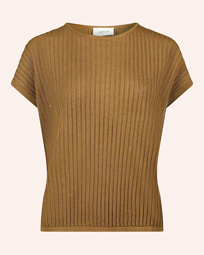 Cartoon Strickshirt mit Pailletten Braun