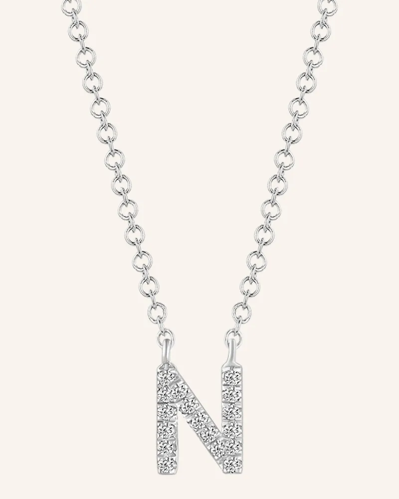 Leaf INITIALIEN Halskette „N“ aus 14 Karat Weißgold mit Diamanten Weissgold