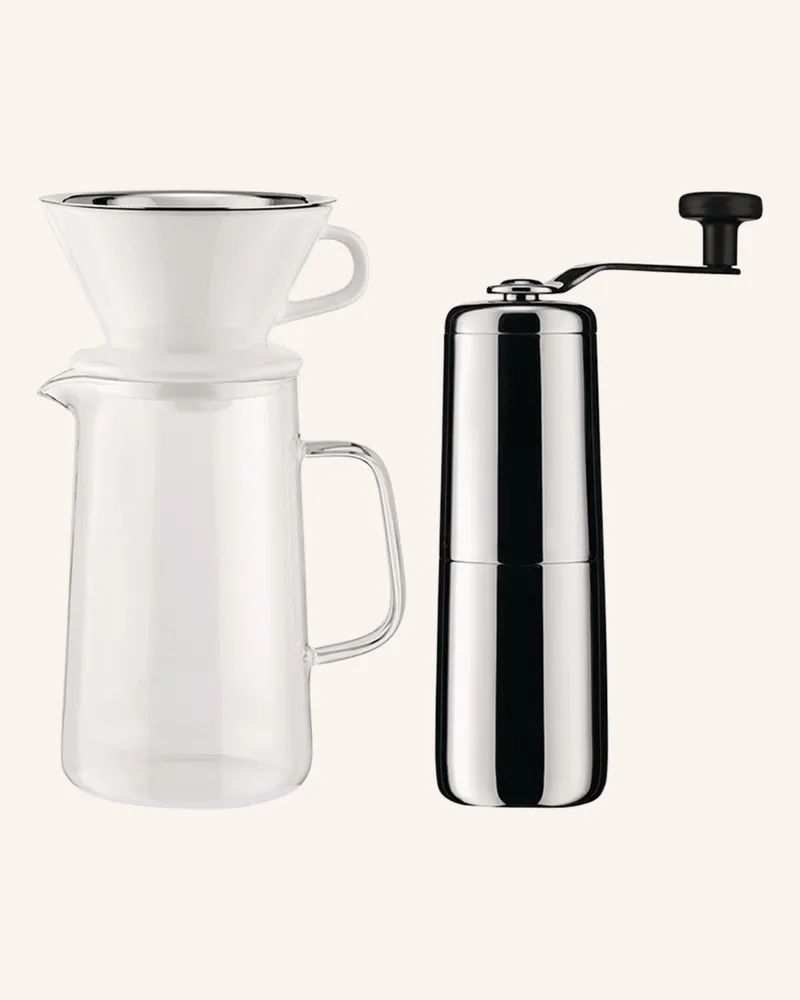 Alessi Set Slow Coffee: Kaffeemühle, Karaffe Und Filterhalter silber Weiss