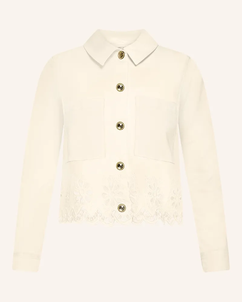 Cartoon Kastenjacke Mit Lochspitze Und Schmucksteinen weiss Ecru