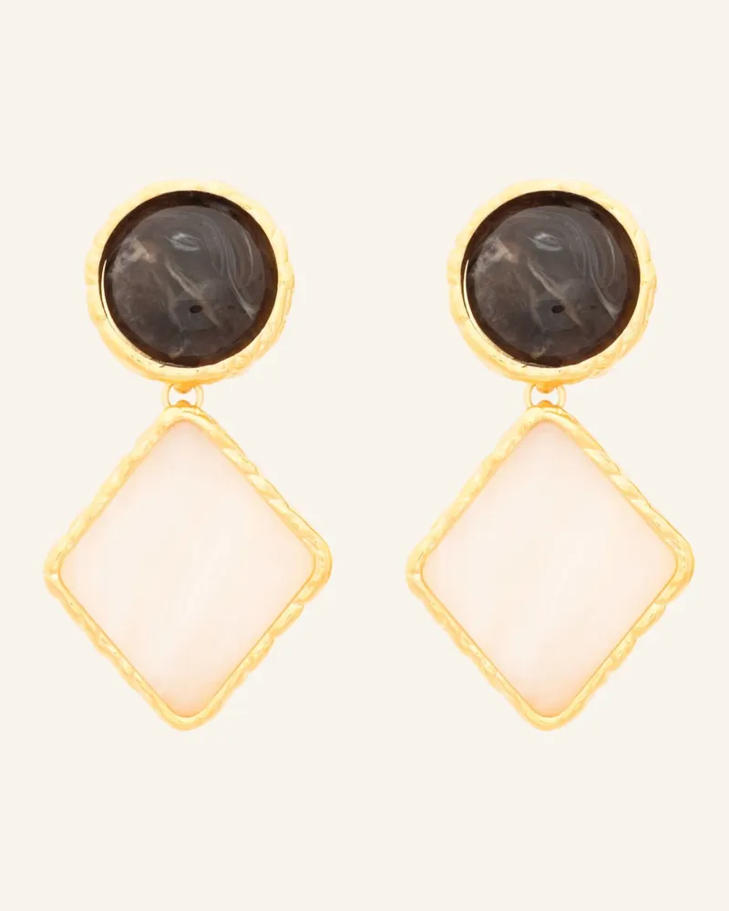 Vanessa Baroni Ohrhänger VINTAGE GEOMETRIC EARRING DARK BROWN PEARL MARBLE by GLAMBOU Gold
