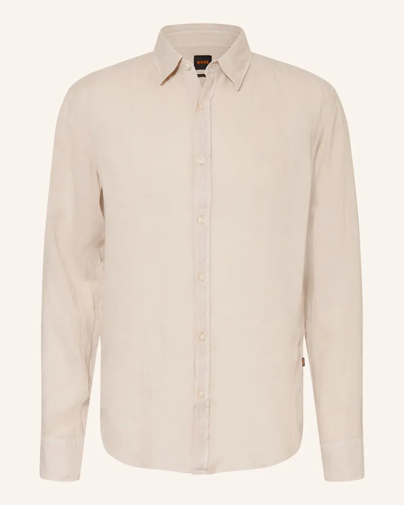 HUGO BOSS Leinenhemd RELEGANT Regular Fit Beige