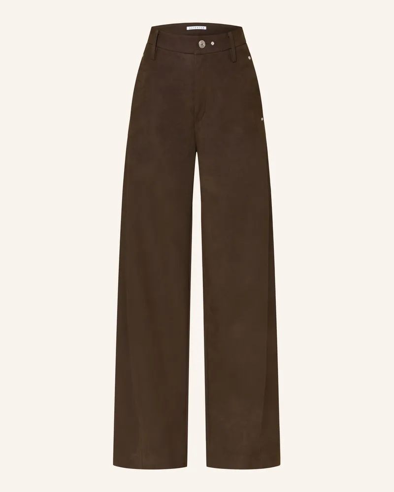 MAC Jeans Marlenehose New Orleans In Lederoptik braun Dunkelbraun