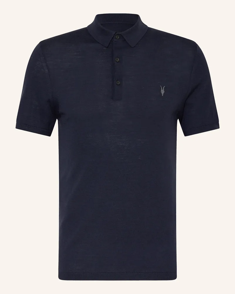 AllSaints Strick-Poloshirt Mode Merino Aus Merinowolle blau Dunkelblau