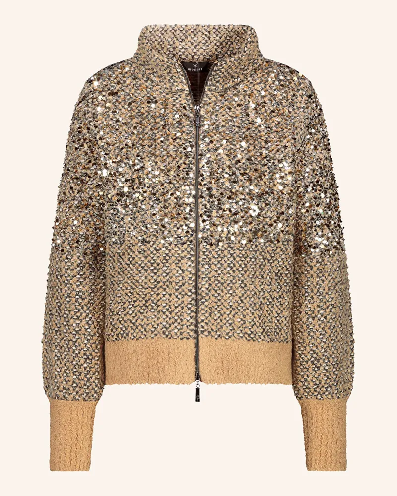 monari Strickjacke mit Pailletten und Glitzergarn Cognac