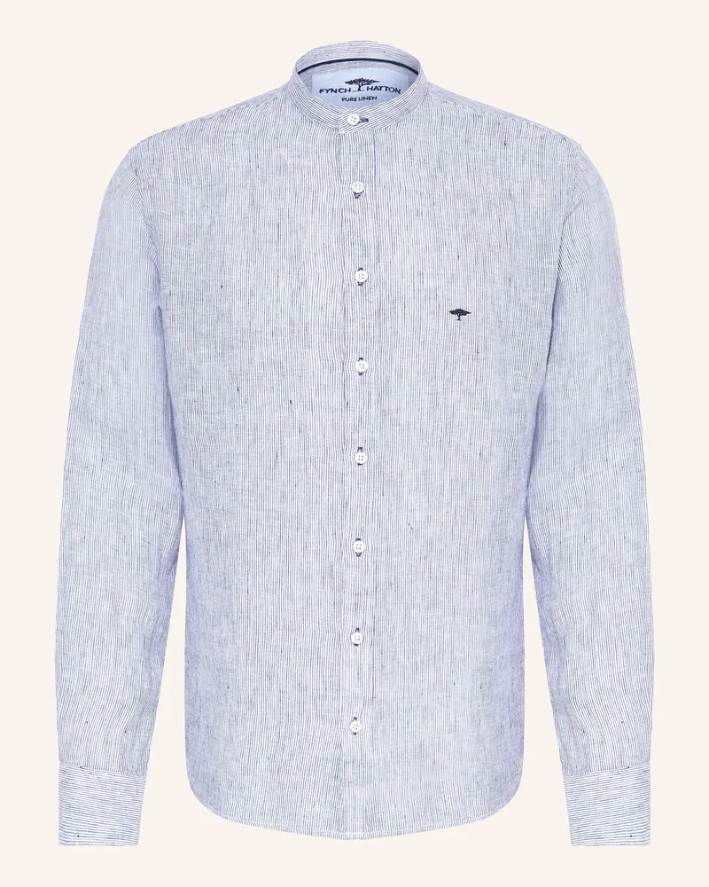 Fynch-Hatton Leinenhemd Regular Fit mit Stehkragen Dunkelblau