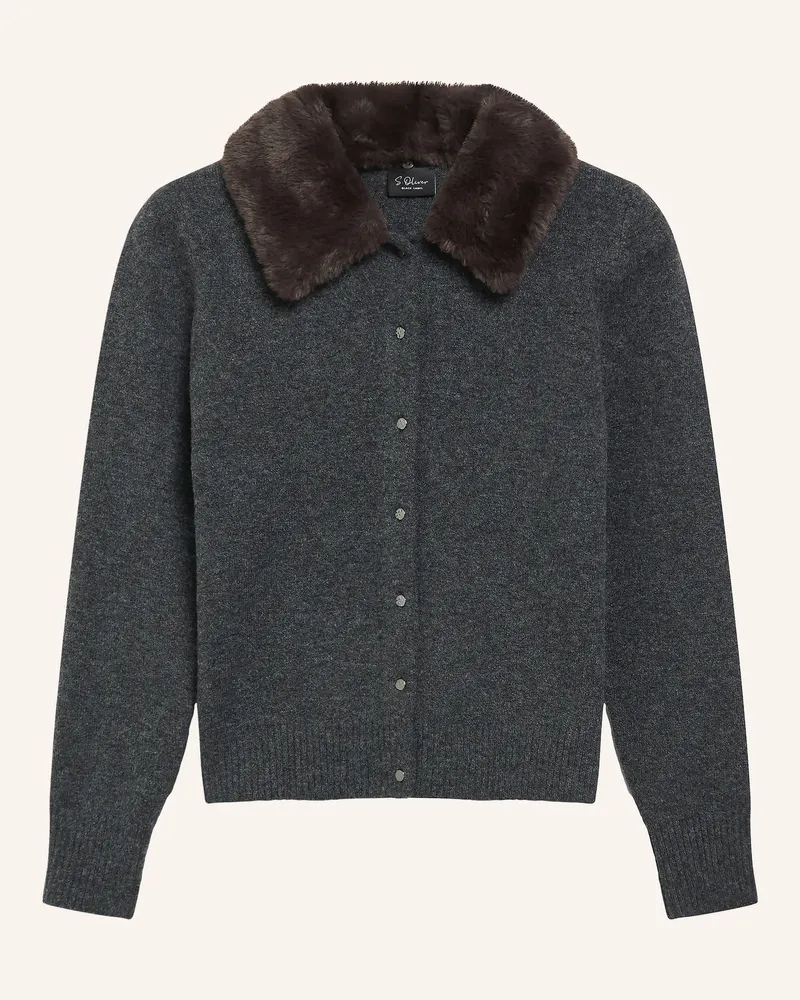 S.Oliver Strickjacke Mit Kunstfell grau Dunkelgrau