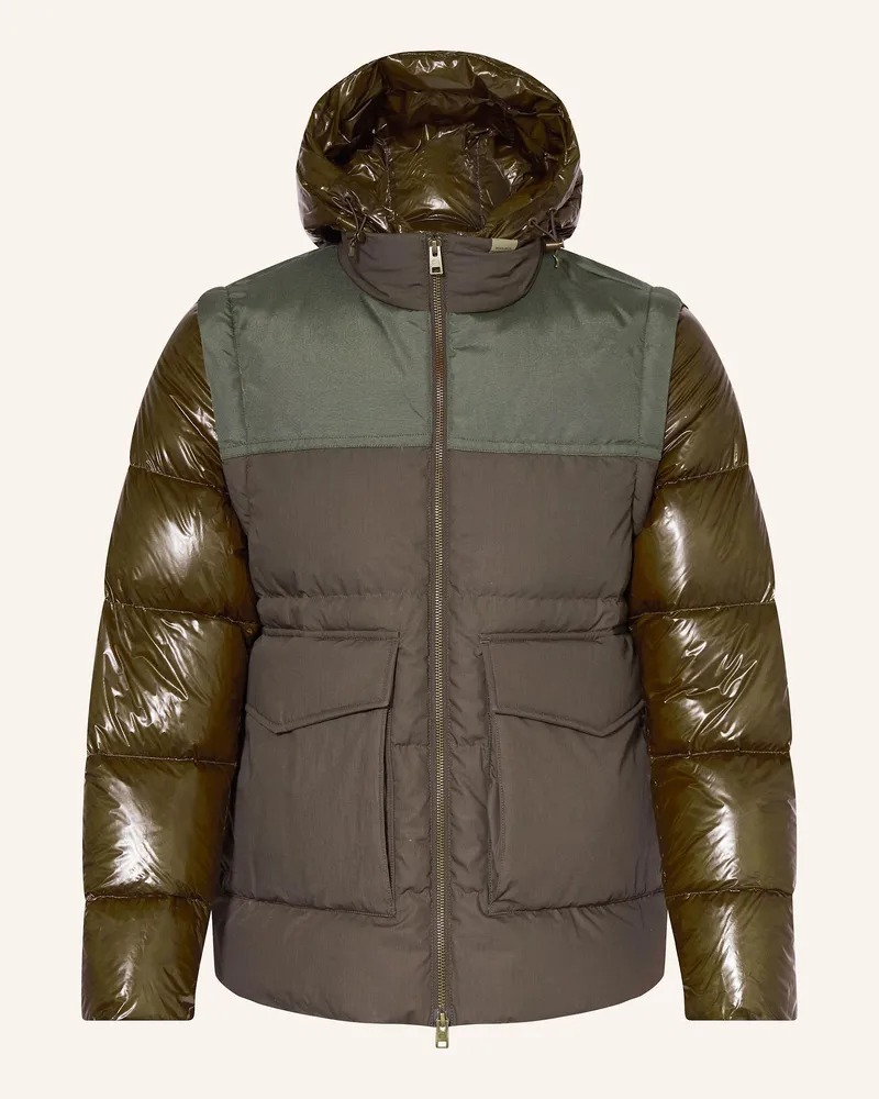 Woolrich Daunenjacke mit abnehmbaren Ärmeln und abnehmbarer Kapuze Oliv