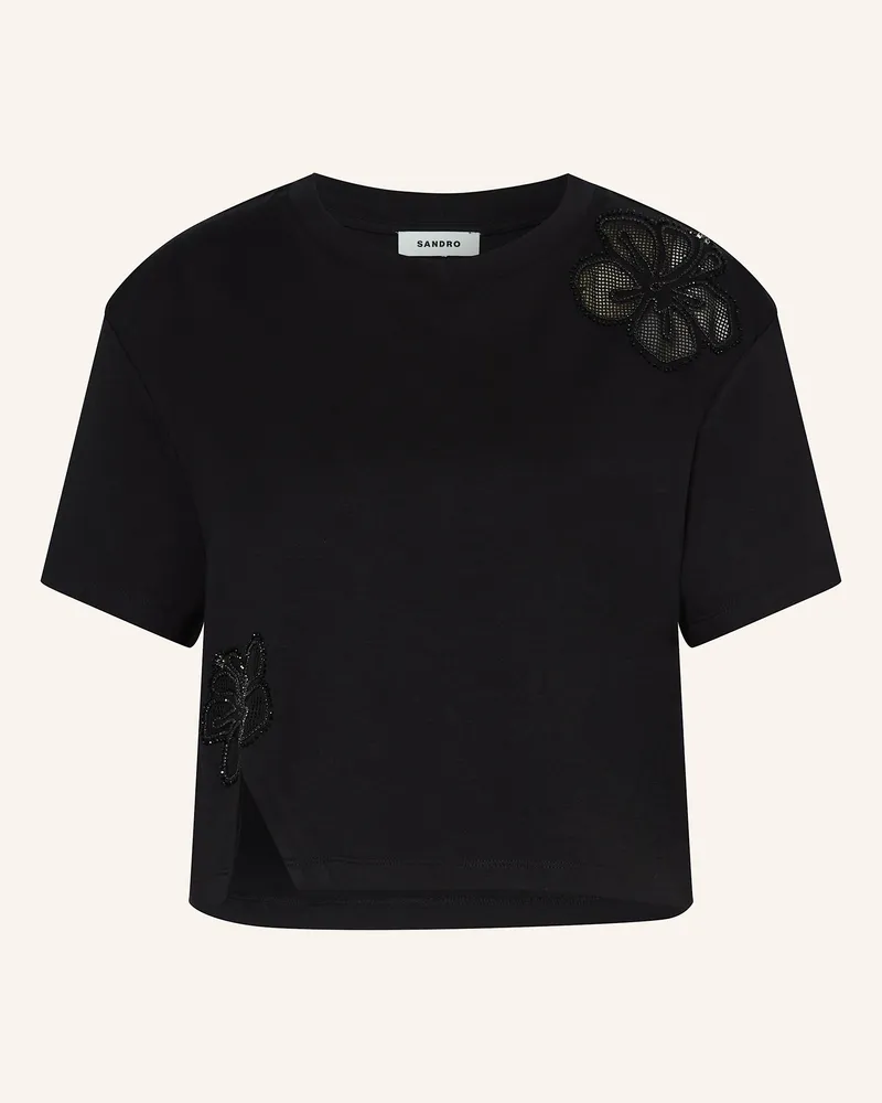 Sandro T-Shirt mit Schmucksteinen Schwarz