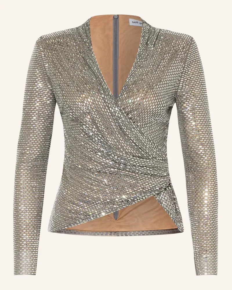 Self-Portrait Mesh-Top Mit Schmucksteinen silber Silber