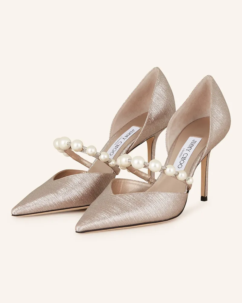 Jimmy Choo Mary-Jane-Pumps AURELIE 85 mit Schmuckperlen Gold