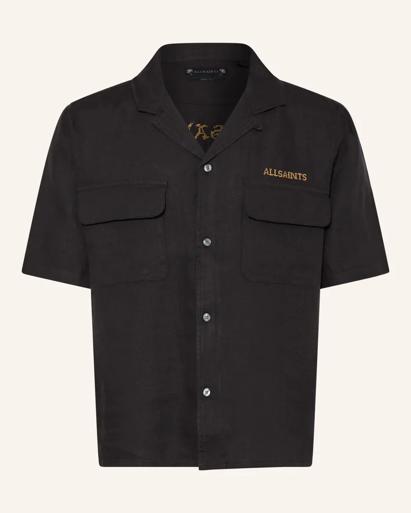 AllSaints Resorthemd Dunloe Boxy Fit Aus Leinen schwarz Schwarz