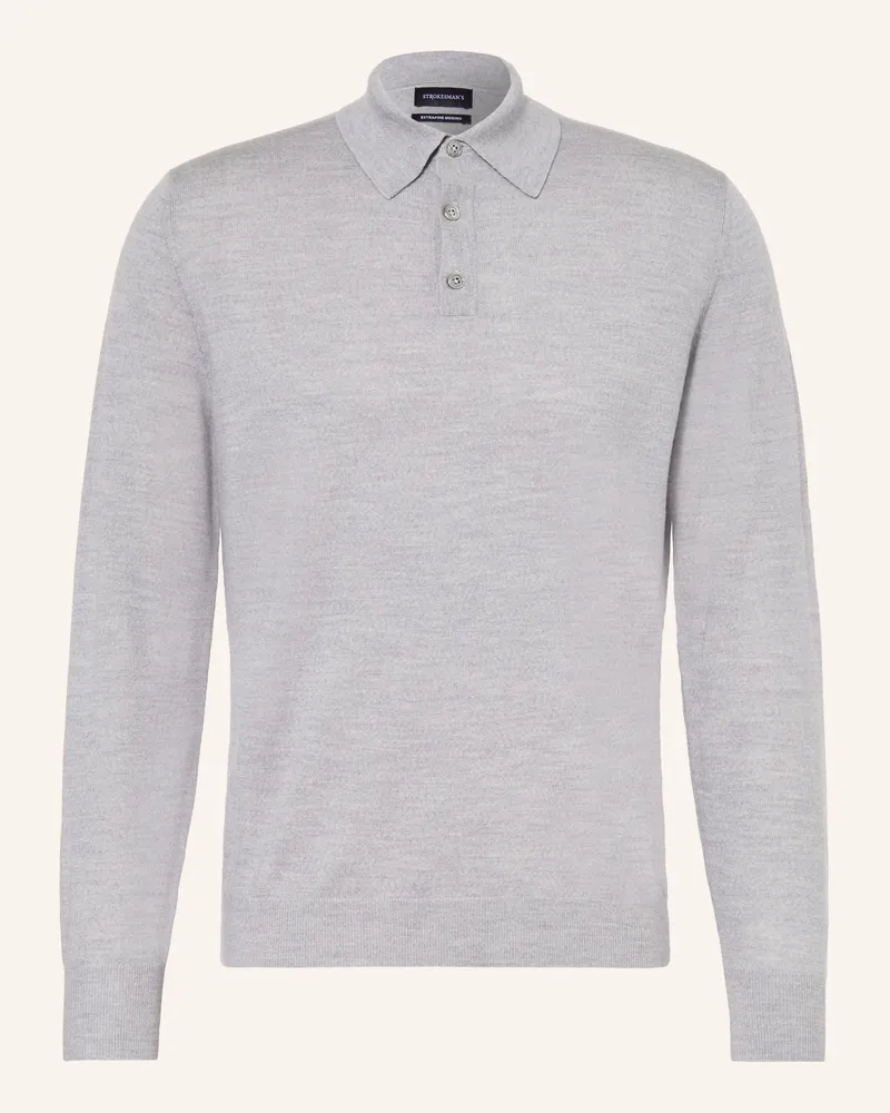 Strokesman's Strokesman Strick-Poloshirt Aus Merinowolle grau Hellgrau