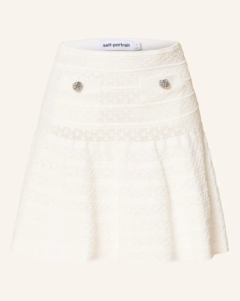 Self-Portrait Strickrock mit Schmucksteinen Weiss