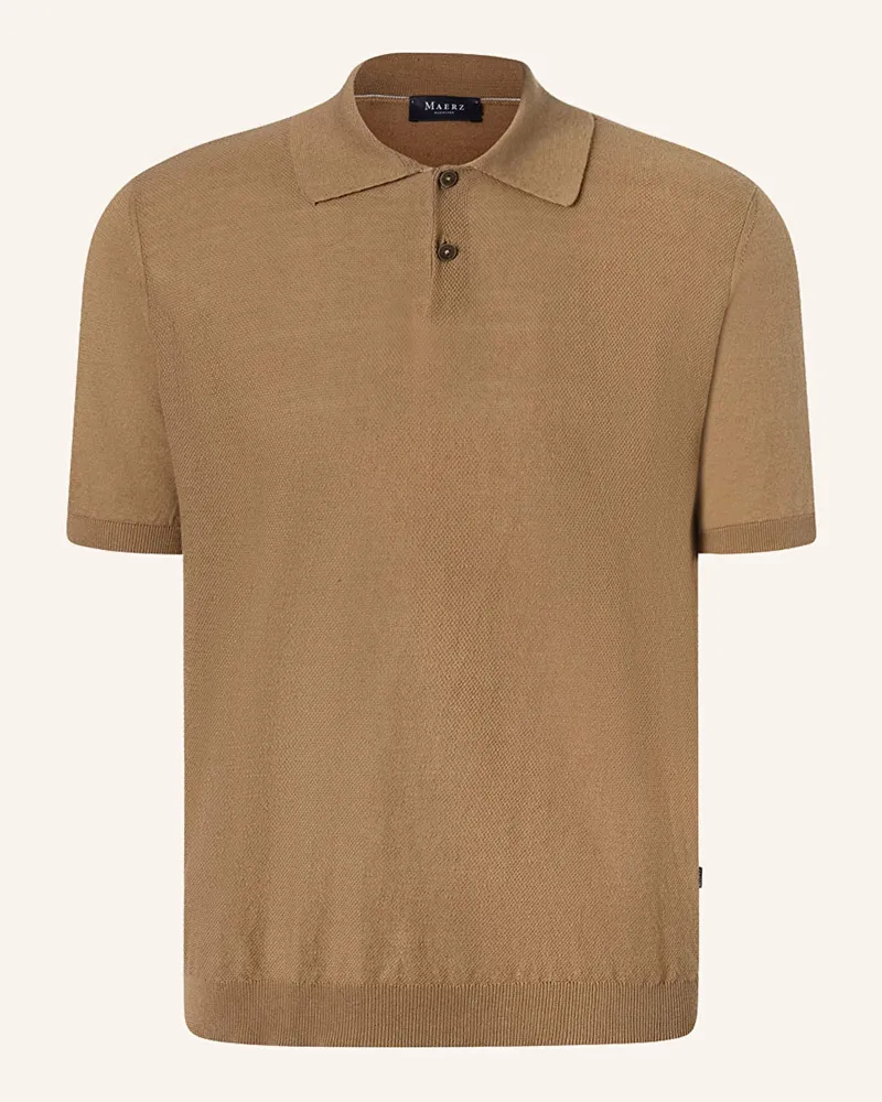 Maerz Piqué-Poloshirt mit Leinen Hellbraun