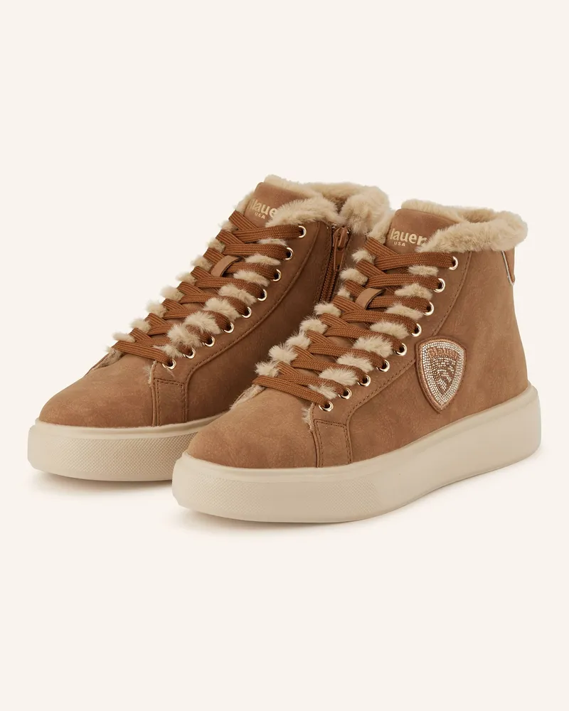 Blauer Hightop-Sneaker Cognac