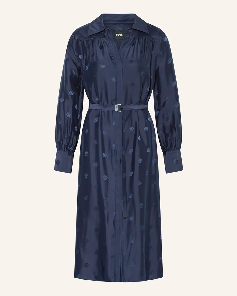 HUGO BOSS Hemdblusenkleid DIESHINA aus Jacquard mit Seide Dunkelblau