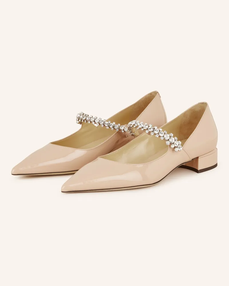 Jimmy Choo Mary-Jane-Ballerinas mit Schmucksteinen Nude