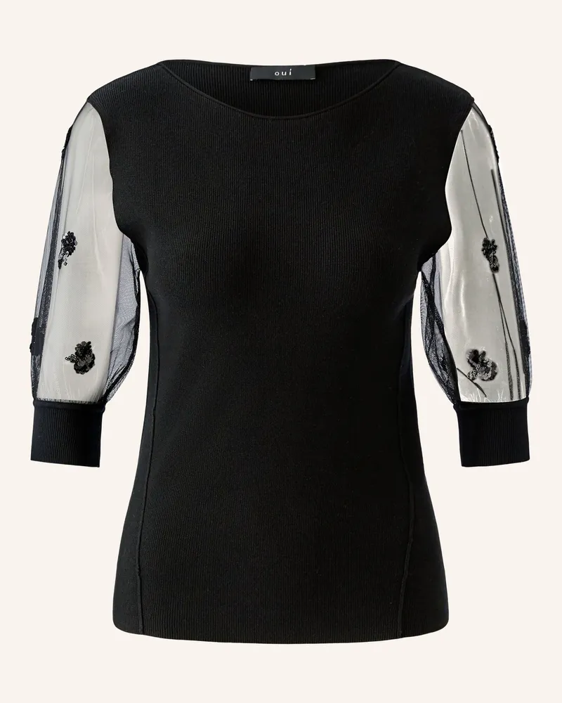 Oui  Strickshirt im Materialmix mit Pailletten Schwarz