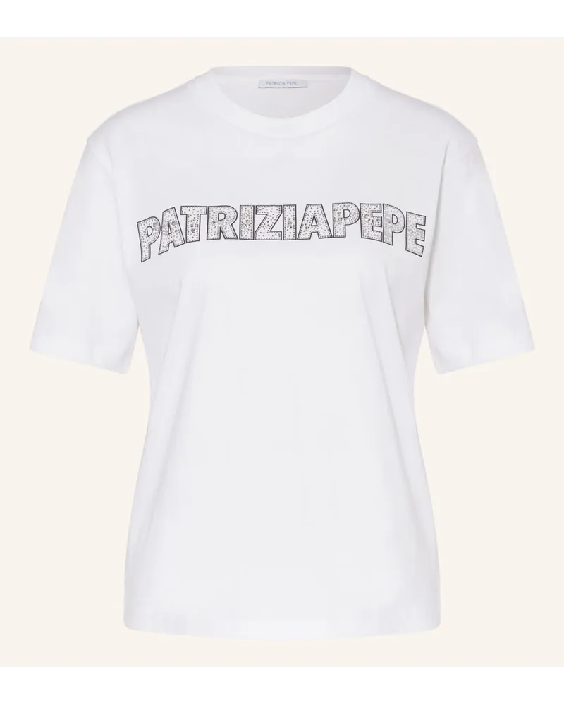 Patrizia Pepe T-Shirt mit Schmucksteinen Weiss