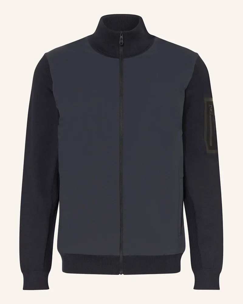 HUGO BOSS Strickjacke MOMENTUM im Materialmix mit Merinowolle Dunkelblau