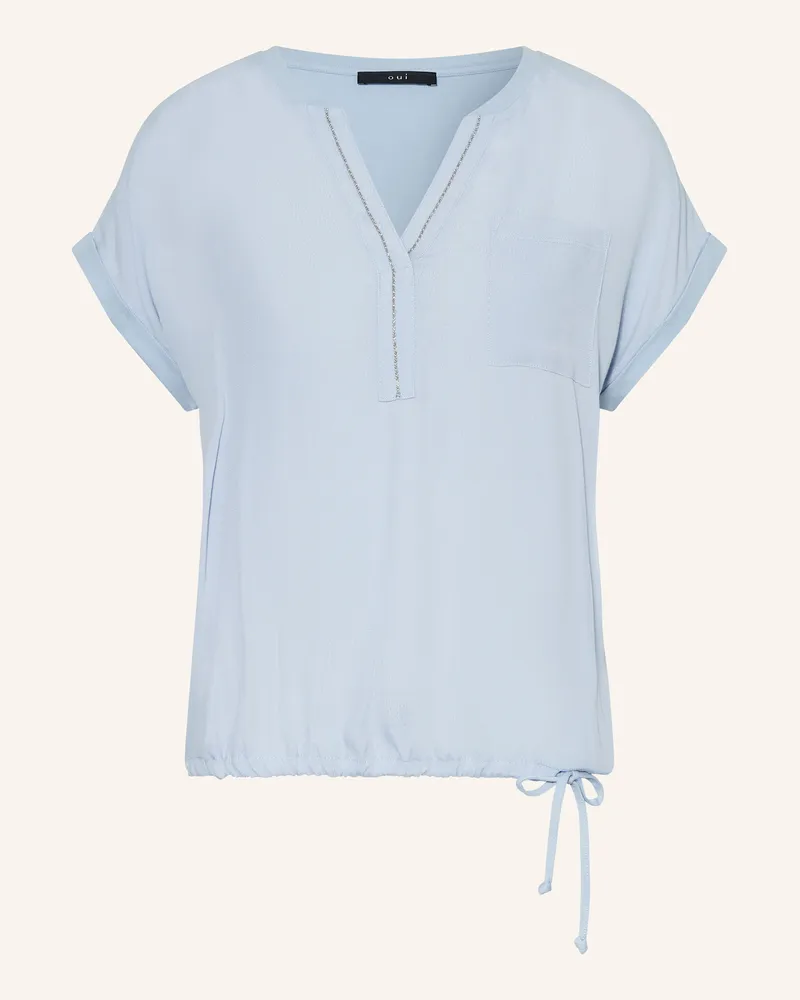 Oui  Blusenshirt mit Schmuckperlen Hellblau