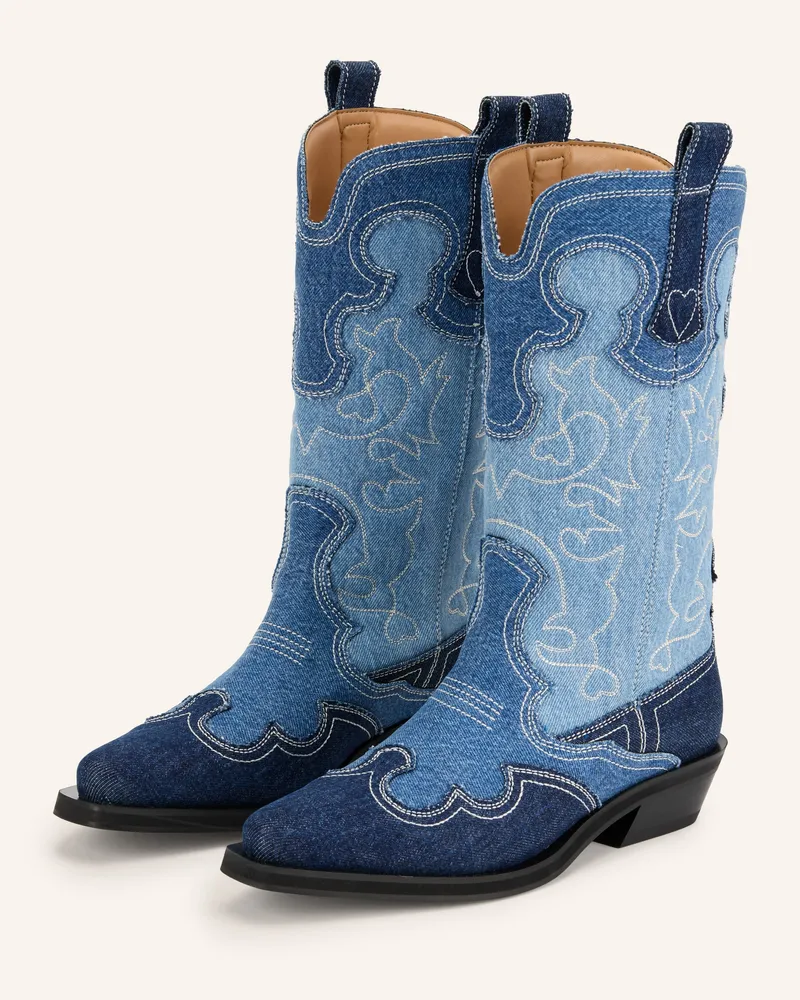 Ganni Cowboy Boots blau Hellblau