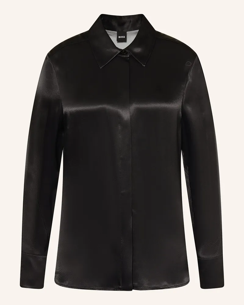 HUGO BOSS Hemdbluse beruta1 Aus Satin schwarz Schwarz