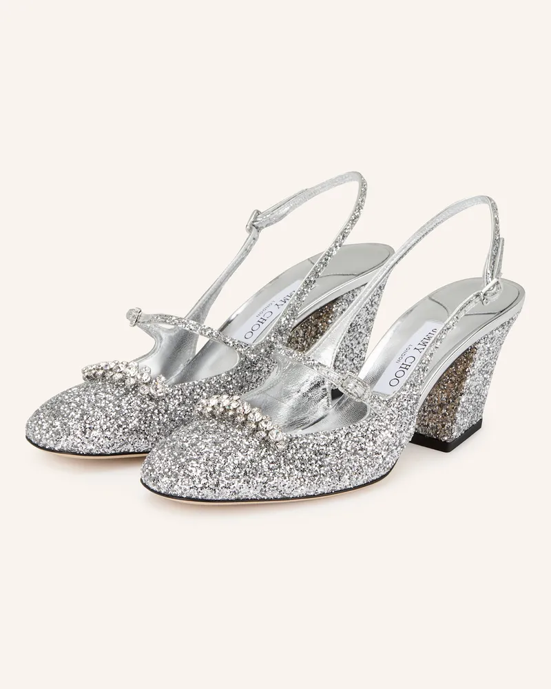 Jimmy Choo Slingpumps BELINDA 70 mit Schmucksteinen Silber
