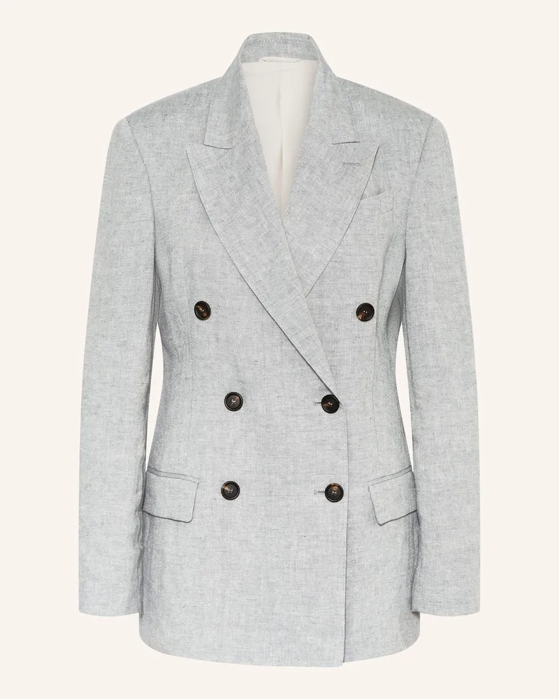 Brunello Cucinelli Leinenblazer mit Glitzergarn Hellgrau