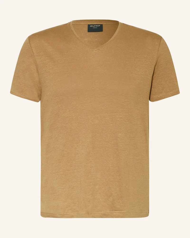 Olymp T-Shirt aus Leinen Hellbraun