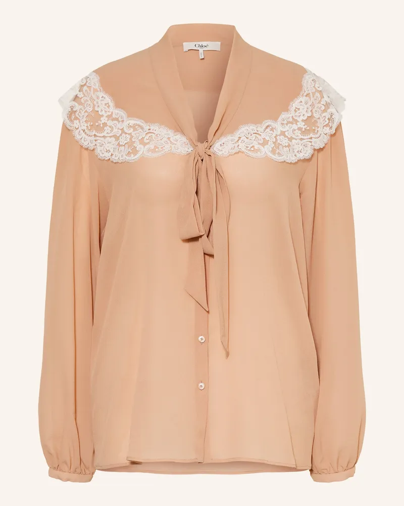 Chloé Schluppenbluse Aus Seide Mit Spitze rosa Camel