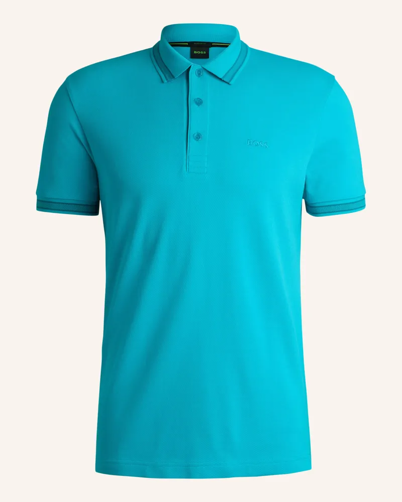 HUGO BOSS Piqué-Poloshirt PADDY CURVED Regular Fit Hellblau