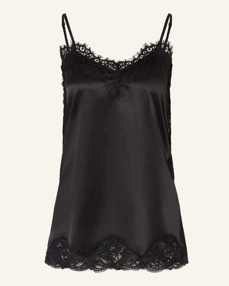 Mrs & HUGS Satintop Mit Spitze schwarz Schwarz