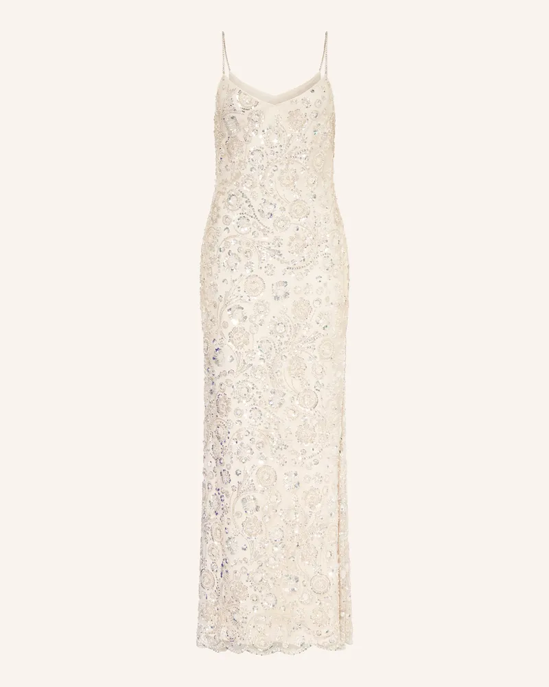 Self-Portrait Abendkleid mit Pailletten und Schmucksteinen Creme