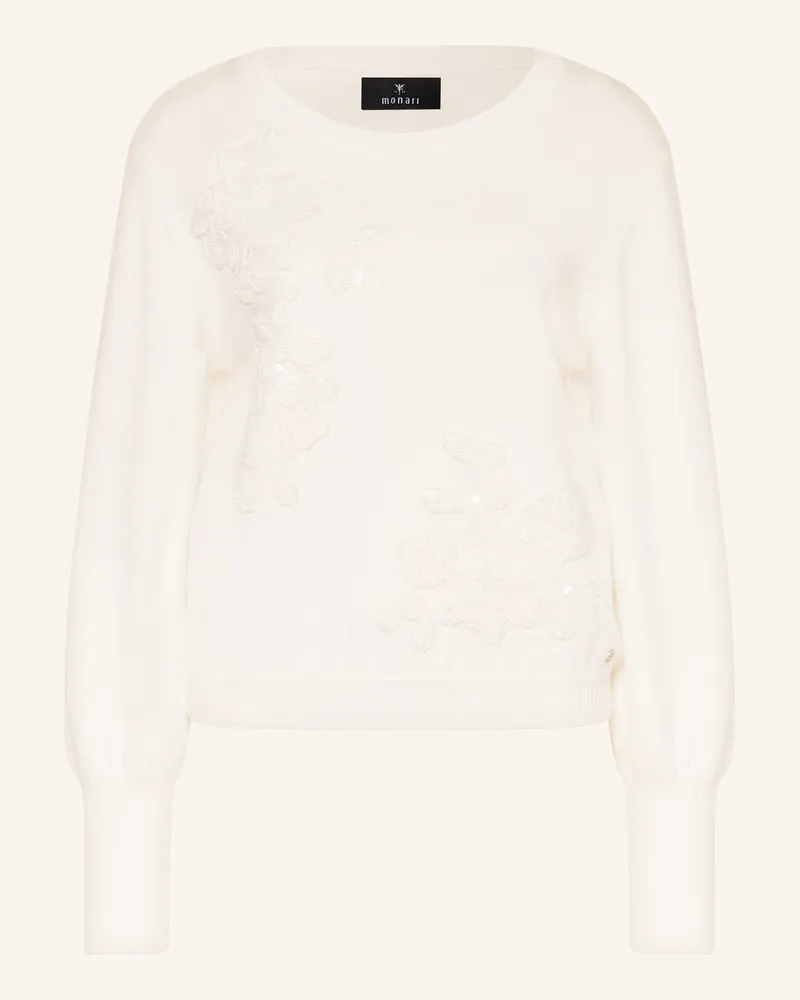 monari Pullover Mit Pailletten Und Schmucksteinen weiss Ecru