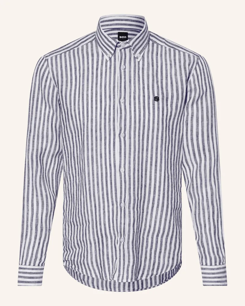 HUGO BOSS Leinenhemd Liam Regular Fit blau Dunkelblau